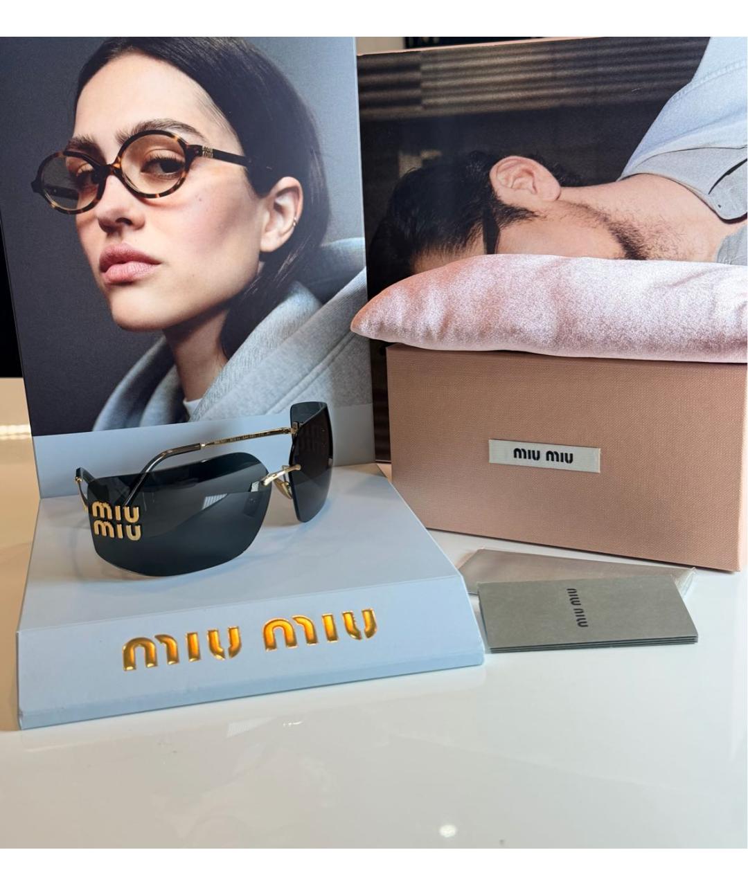 MIU MIU Золотые металлические солнцезащитные очки, фото 7
