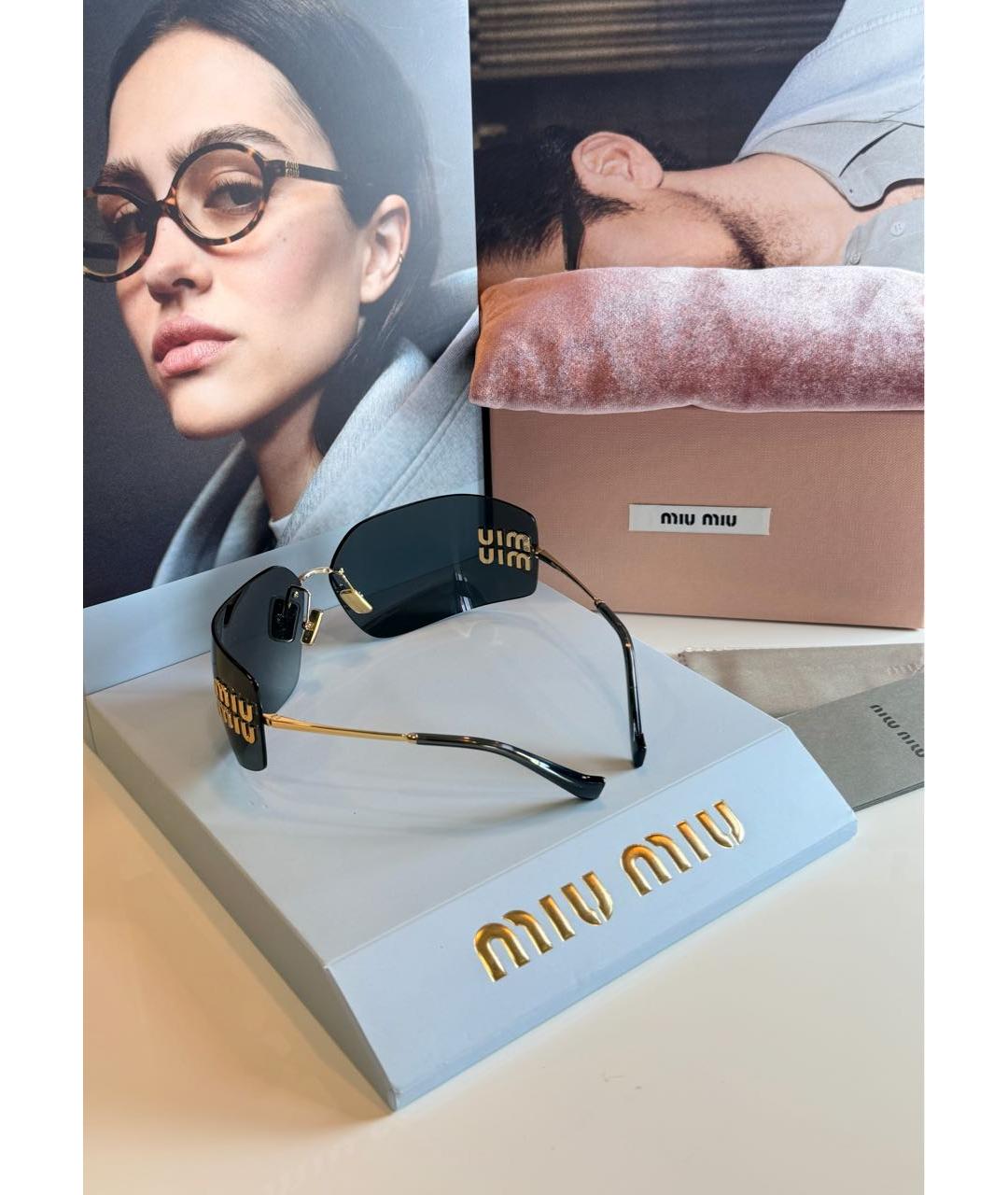 MIU MIU Золотые металлические солнцезащитные очки, фото 6