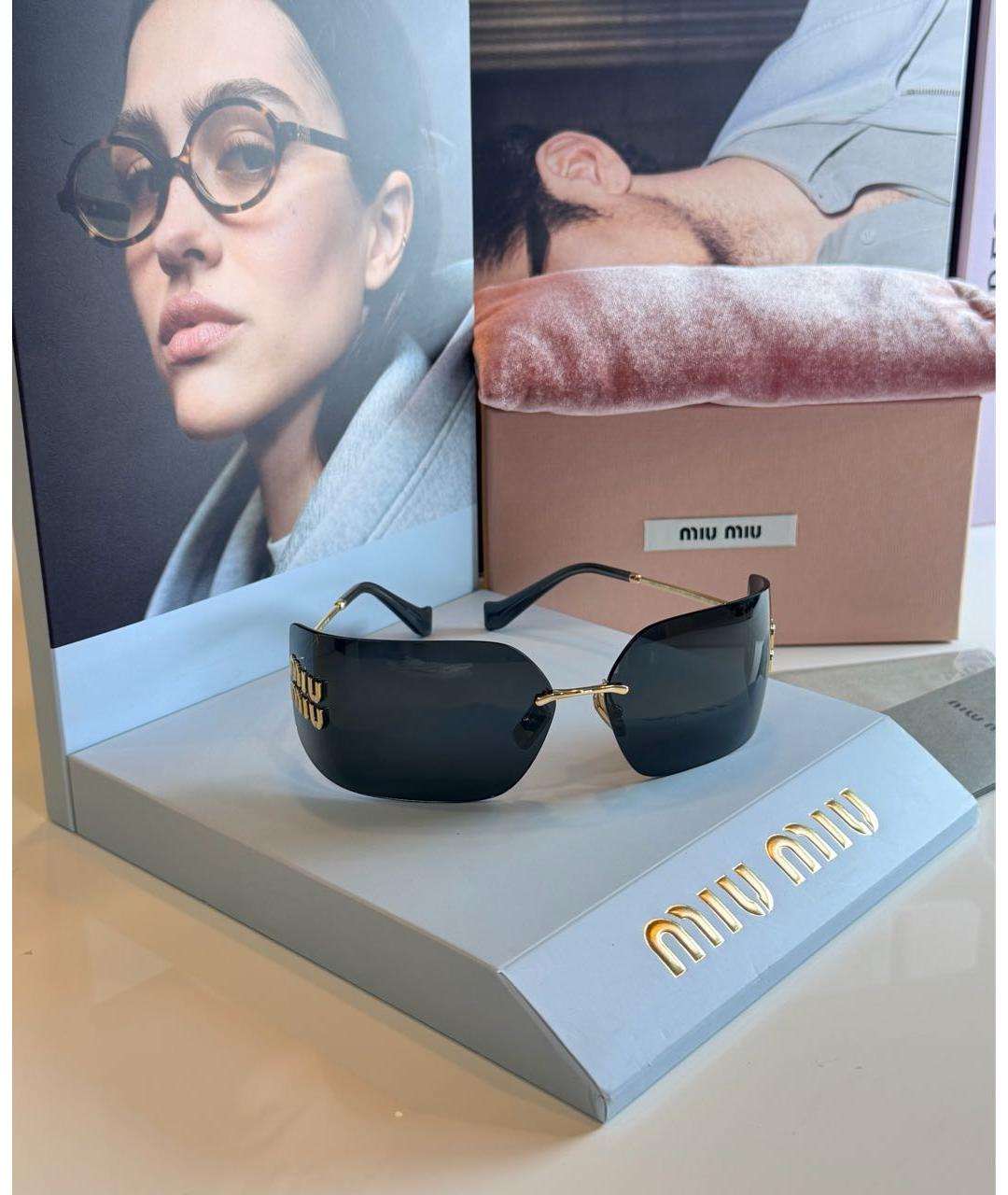 MIU MIU Золотые металлические солнцезащитные очки, фото 5