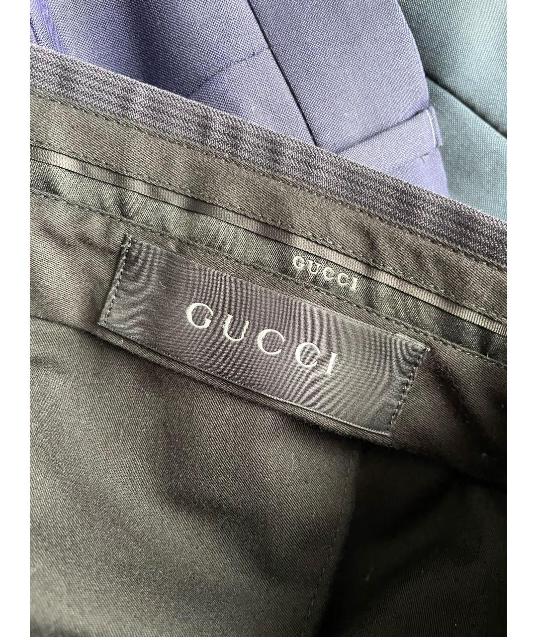 GUCCI Темно-синие шерстяные классические брюки, фото 4