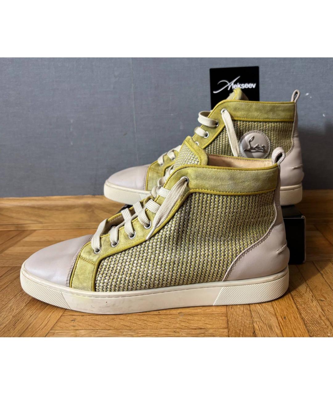 CHRISTIAN LOUBOUTIN Салатовые текстильные высокие кроссовки / кеды, фото 2