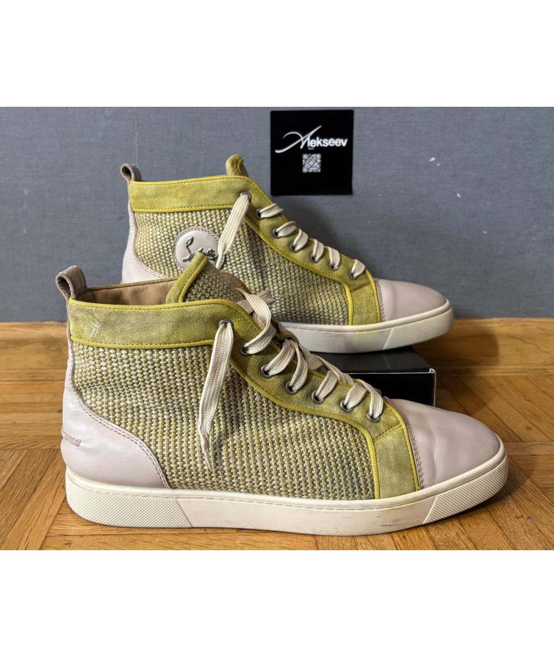 CHRISTIAN LOUBOUTIN Салатовые текстильные высокие кроссовки / кеды, фото 4