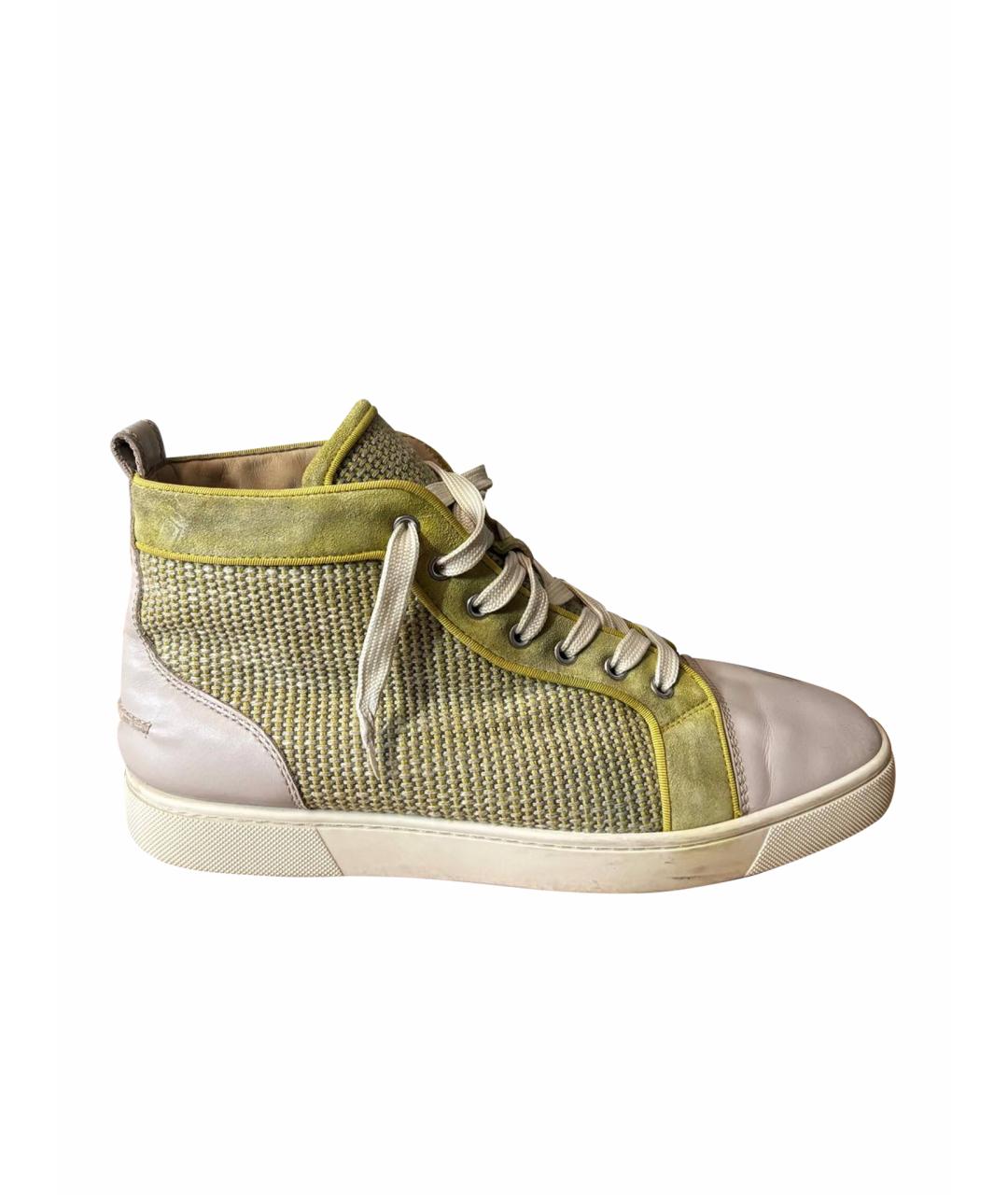 CHRISTIAN LOUBOUTIN Салатовые текстильные высокие кроссовки / кеды, фото 1