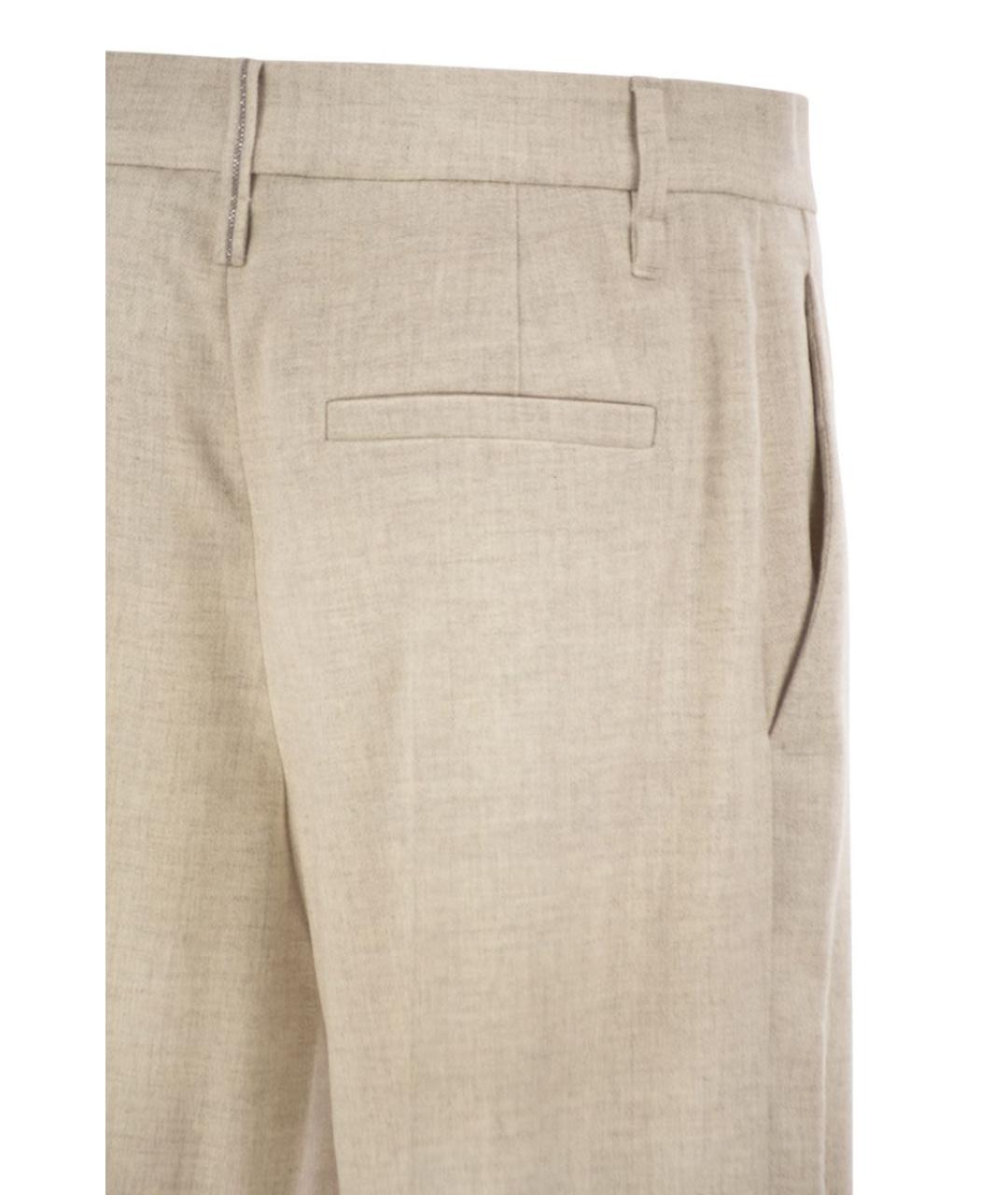 BRUNELLO CUCINELLI Бежевые шерстяные прямые брюки, фото 4