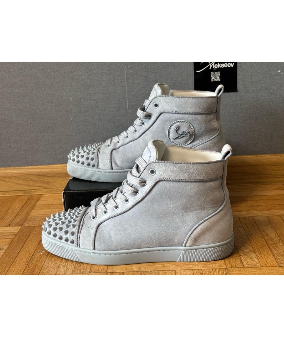 CHRISTIAN LOUBOUTIN Голубые замшевые высокие кроссовки / кеды, фото 2