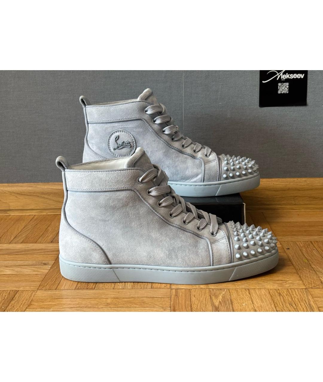 CHRISTIAN LOUBOUTIN Голубые замшевые высокие кроссовки / кеды, фото 6
