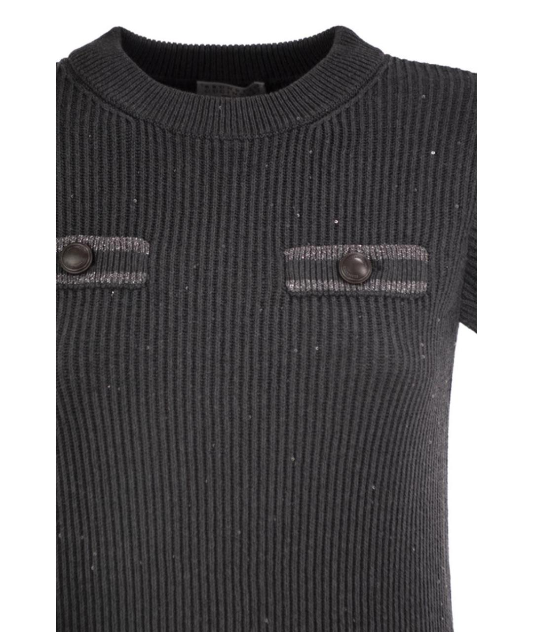 BRUNELLO CUCINELLI Антрацитовое хлопковое повседневное платье, фото 4