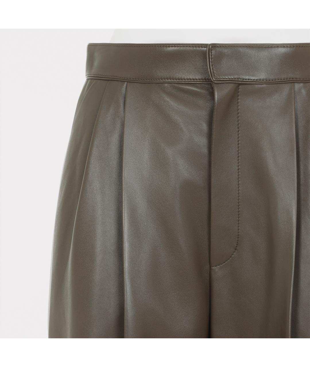 BOTTEGA VENETA Зеленые кожаные прямые брюки, фото 4