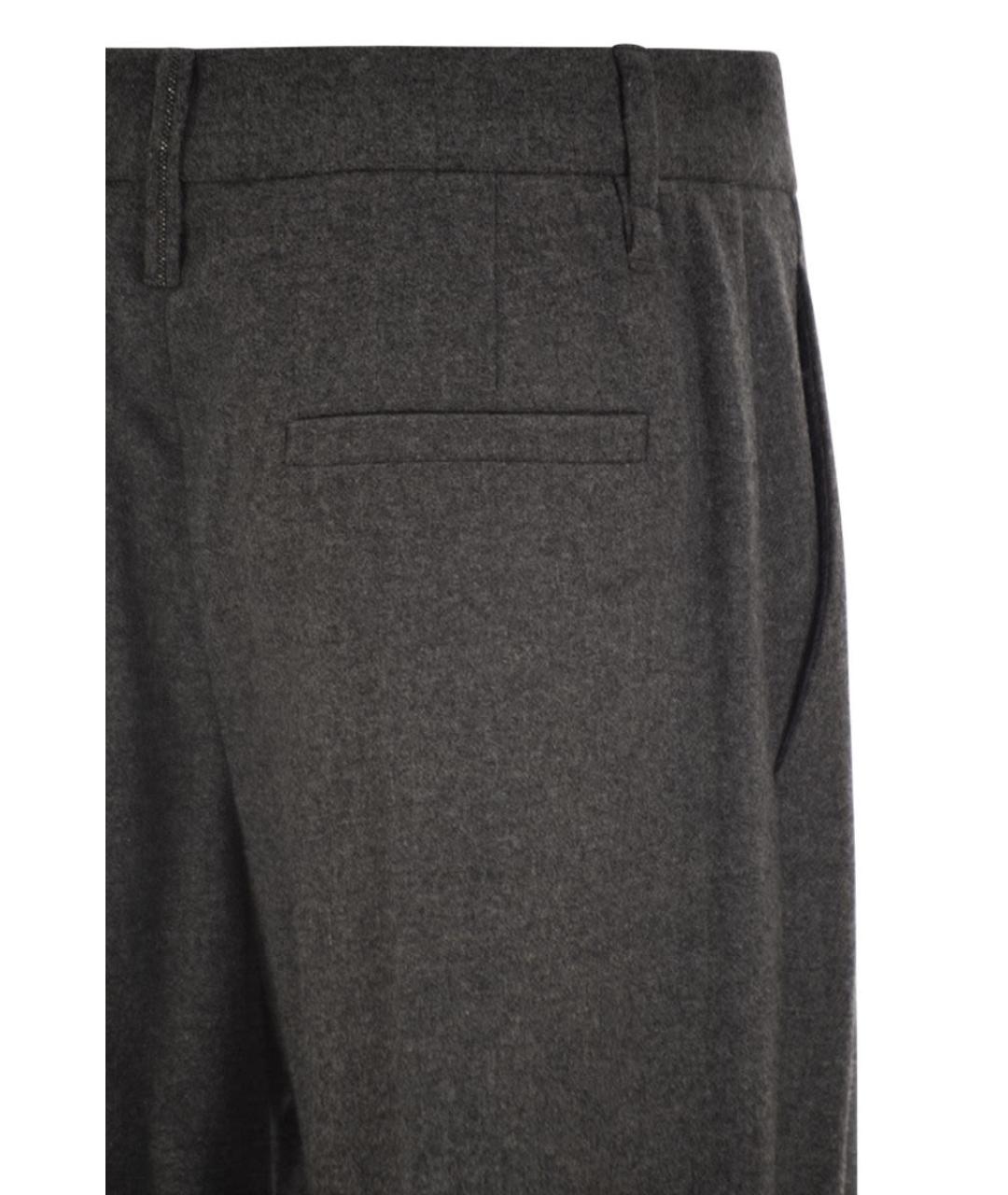 BRUNELLO CUCINELLI Антрацитовые шерстяные прямые брюки, фото 4