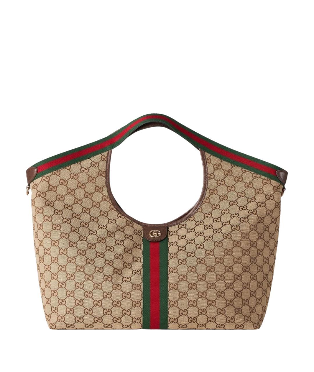 GUCCI Бежевая жаккардовая сумка тоут, фото 1