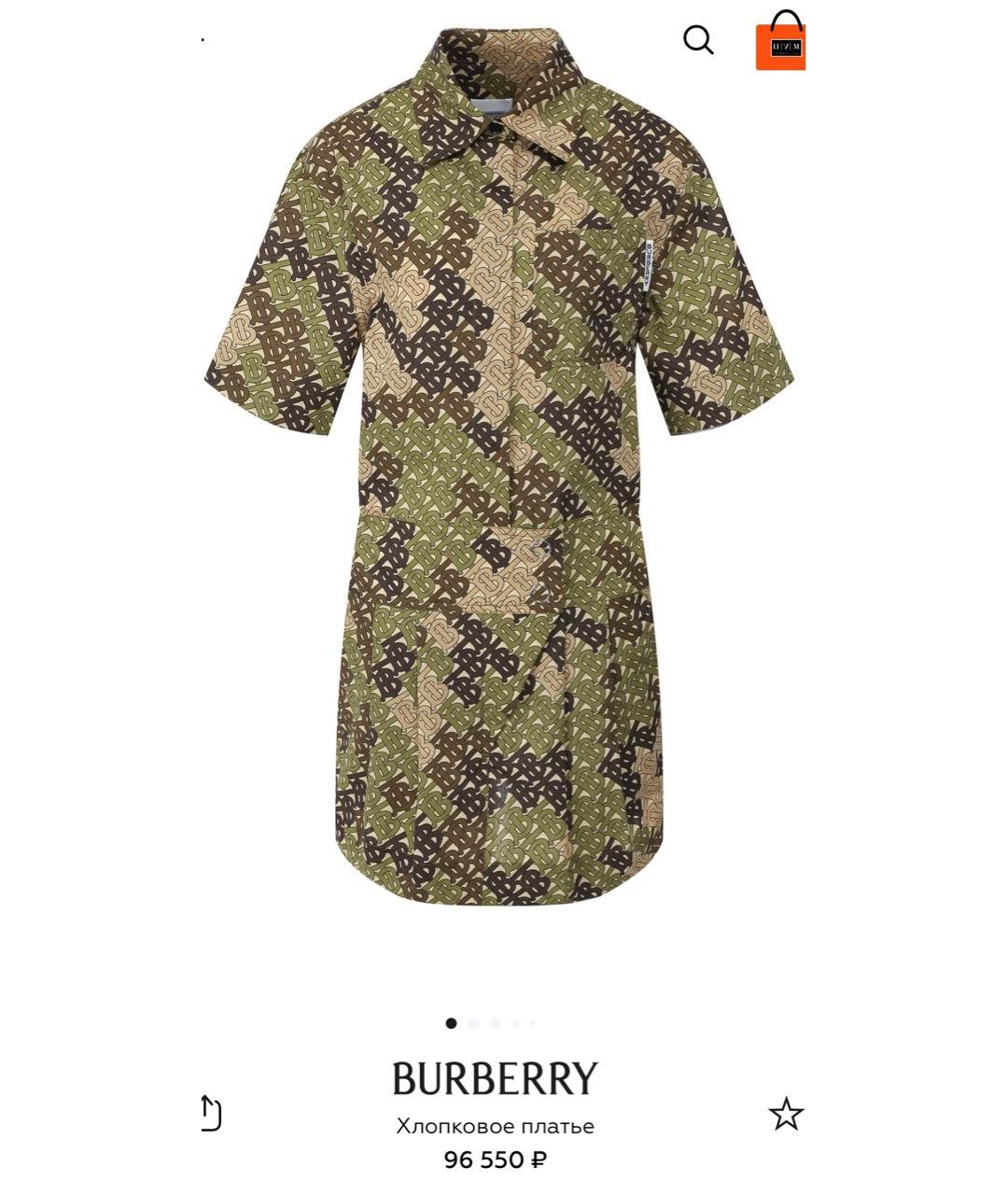 BURBERRY Хаки хлопковое повседневное платье, фото 8