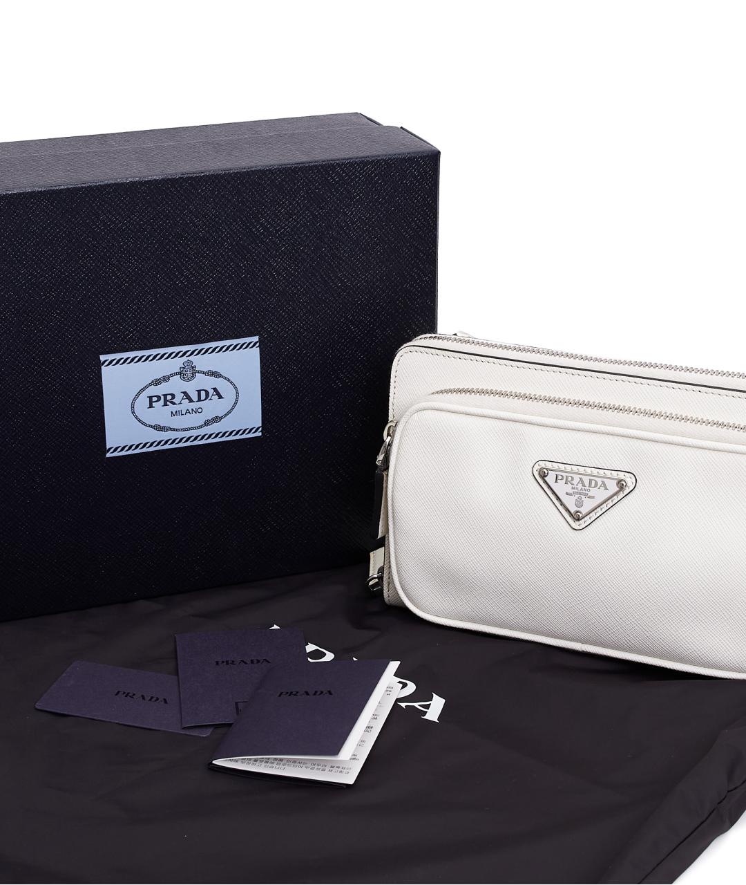 PRADA Белая кожаная барсетка, фото 6