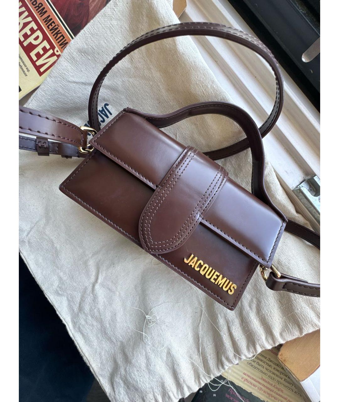 JACQUEMUS Коричневая кожаная сумка с короткими ручками, фото 5