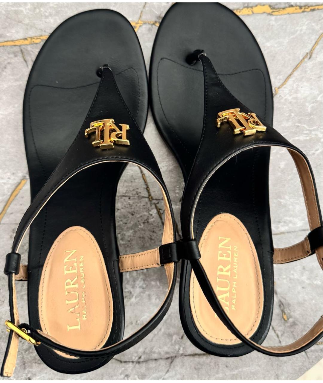 RALPH LAUREN Черные босоножки из искусственной кожи, фото 7