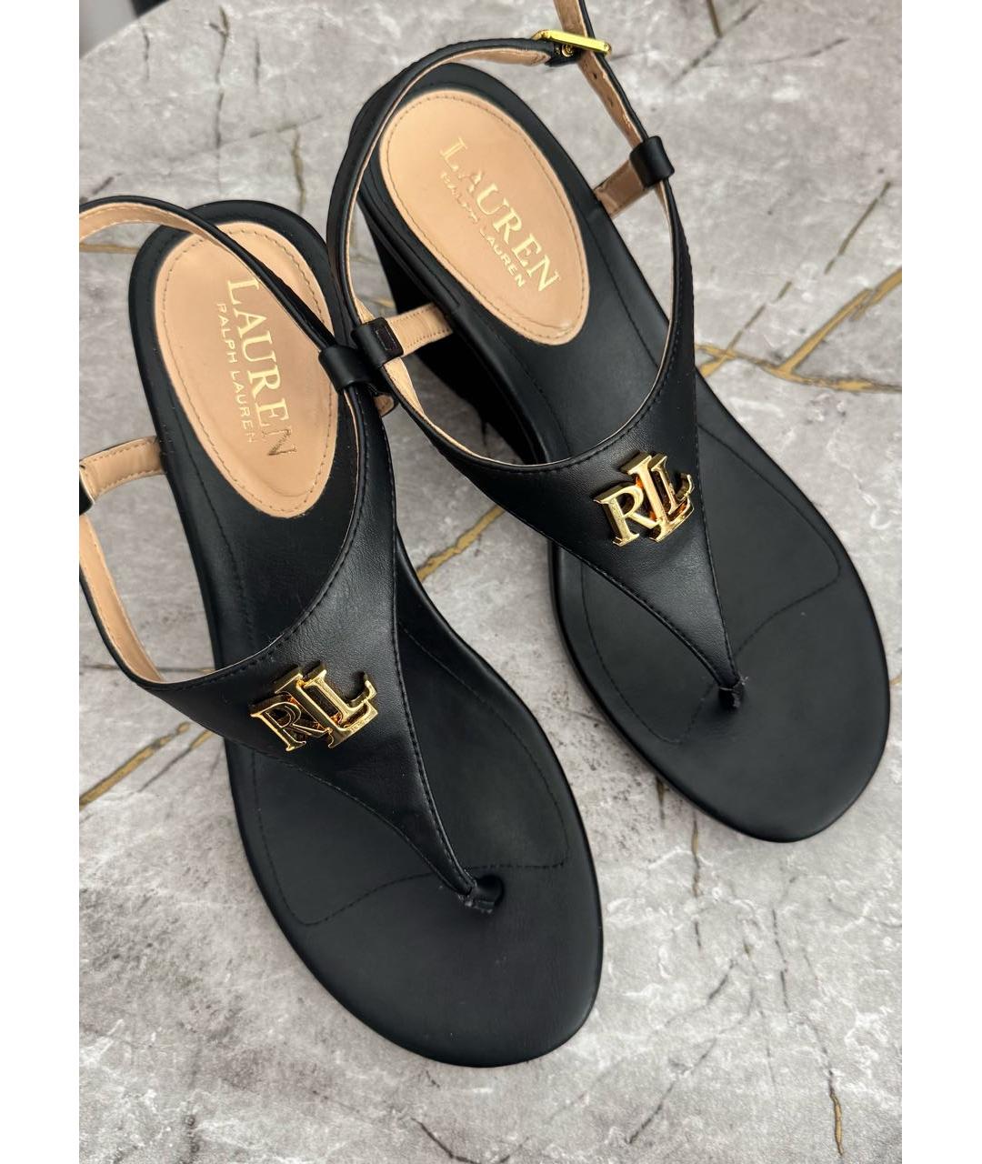 RALPH LAUREN Черные босоножки из искусственной кожи, фото 3