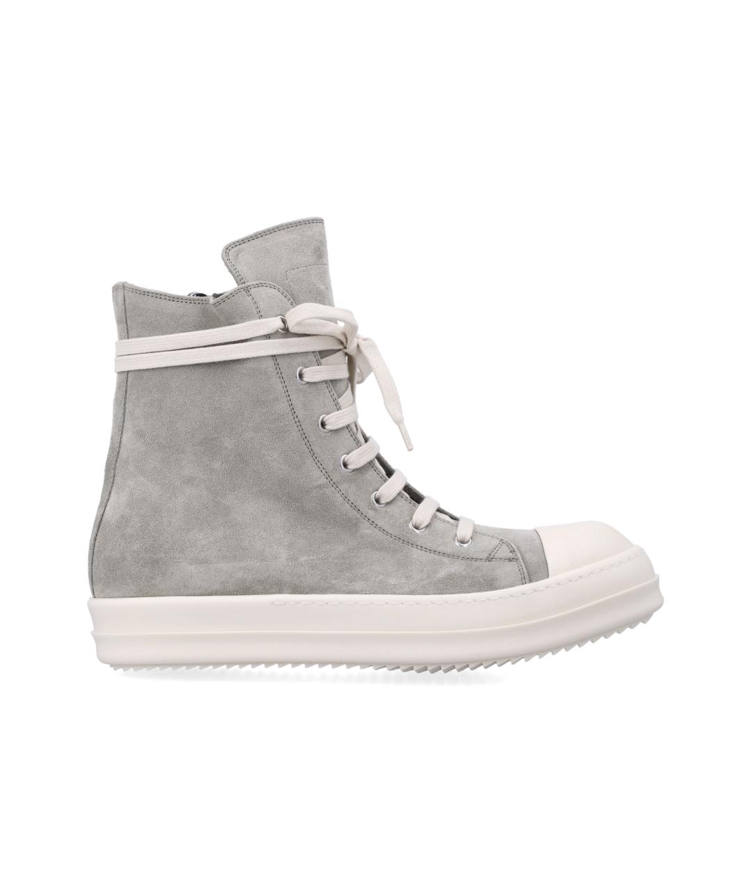 RICK OWENS Серые нубуковые высокие кроссовки / кеды, фото 1