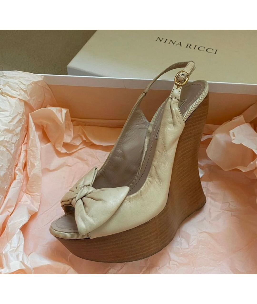 NINA RICCI Бежевые кожаные босоножки, фото 3
