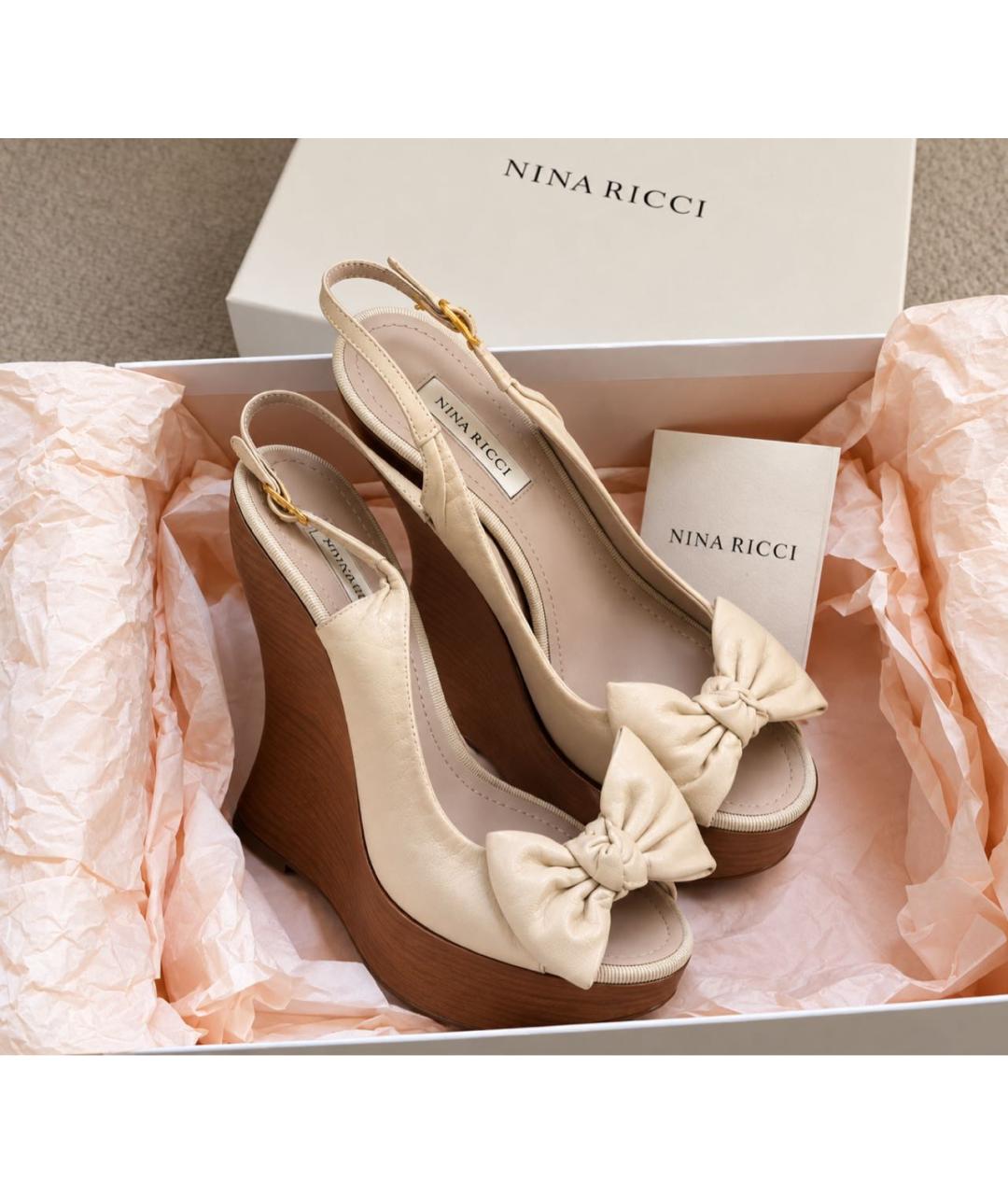 NINA RICCI Бежевые кожаные босоножки, фото 2