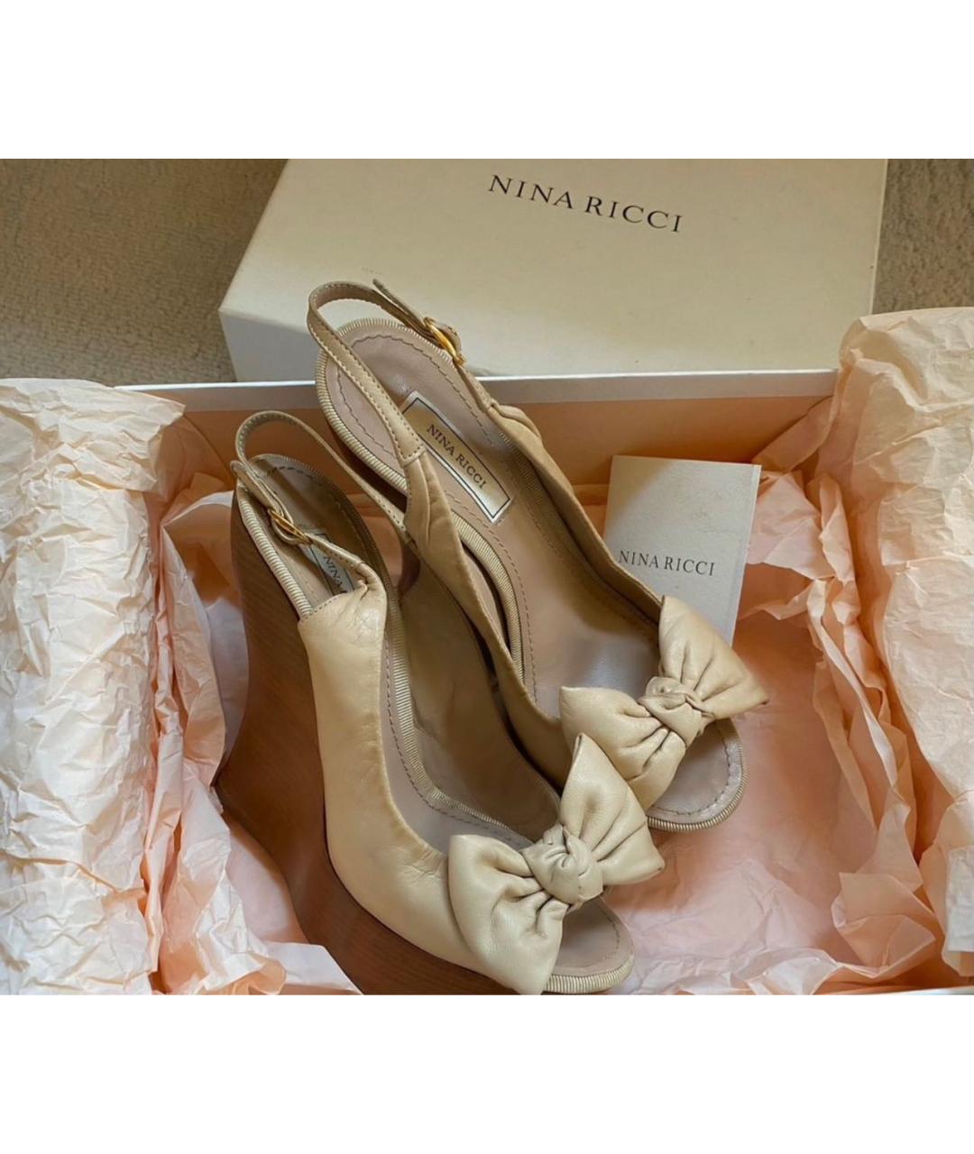 NINA RICCI Бежевые кожаные босоножки, фото 2