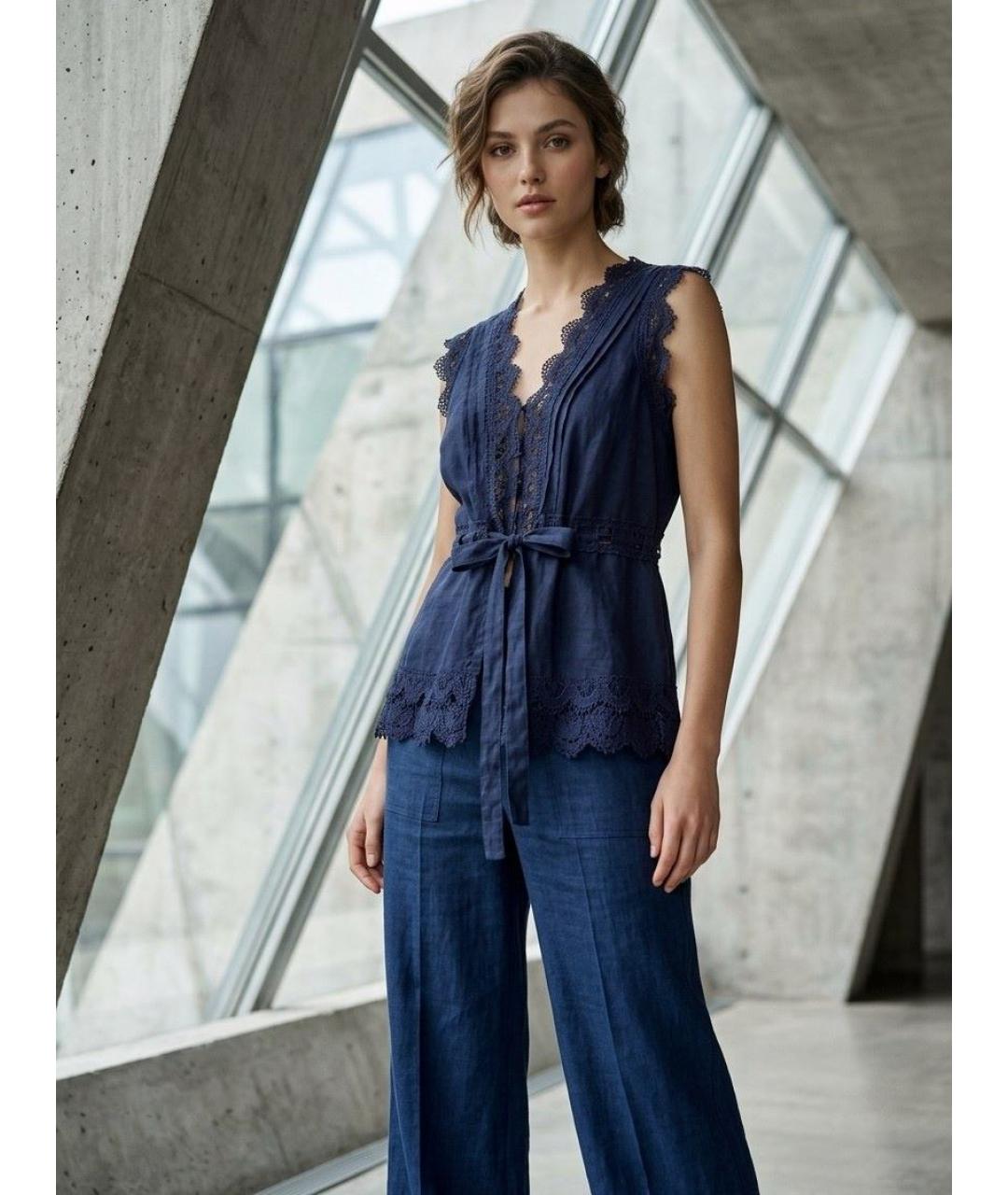 ERMANNO SCERVINO Темно-синяя льняная блузы, фото 9