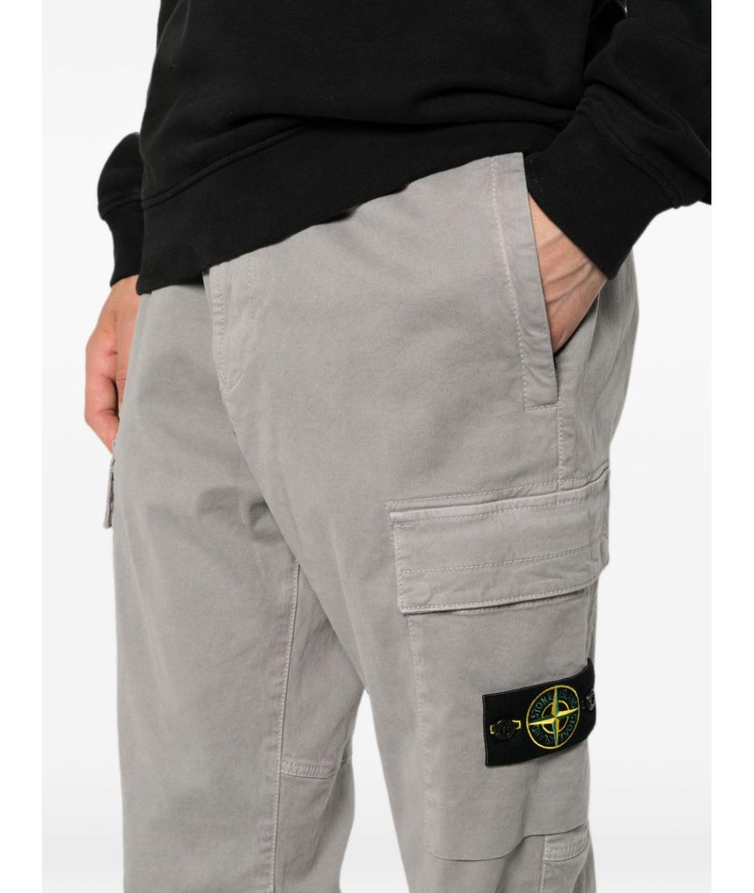 STONE ISLAND Серые хлопковые повседневные брюки, фото 4