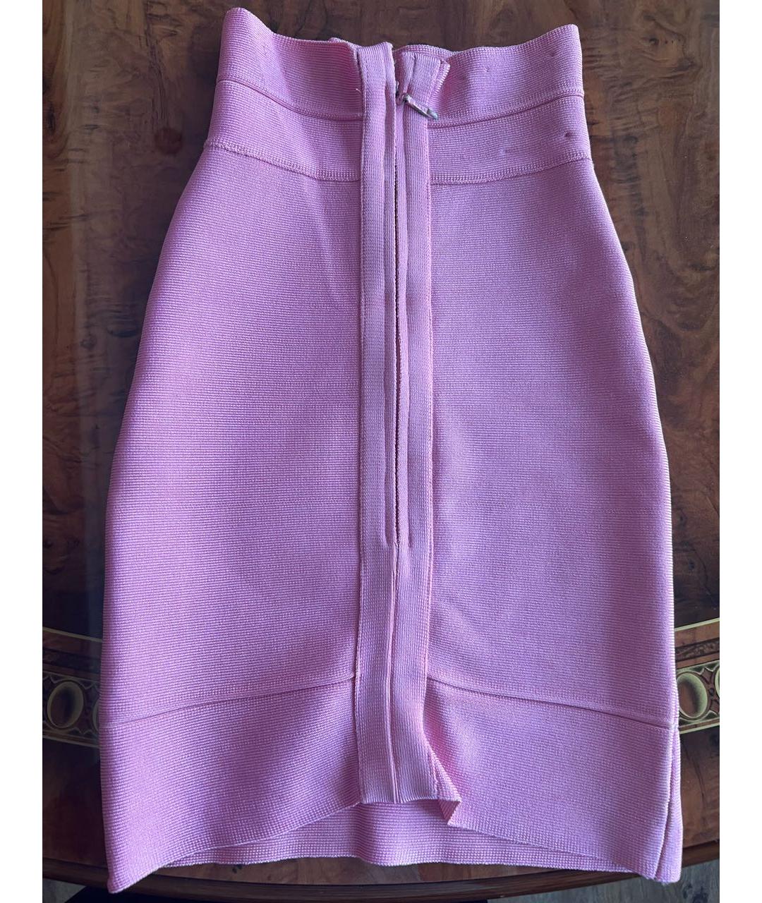 HERVE LEGER Розовая юбка мини, фото 2