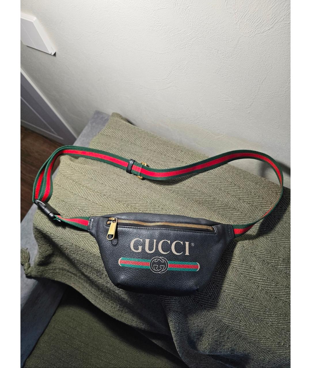 GUCCI Черная кожаная поясная сумка, фото 2