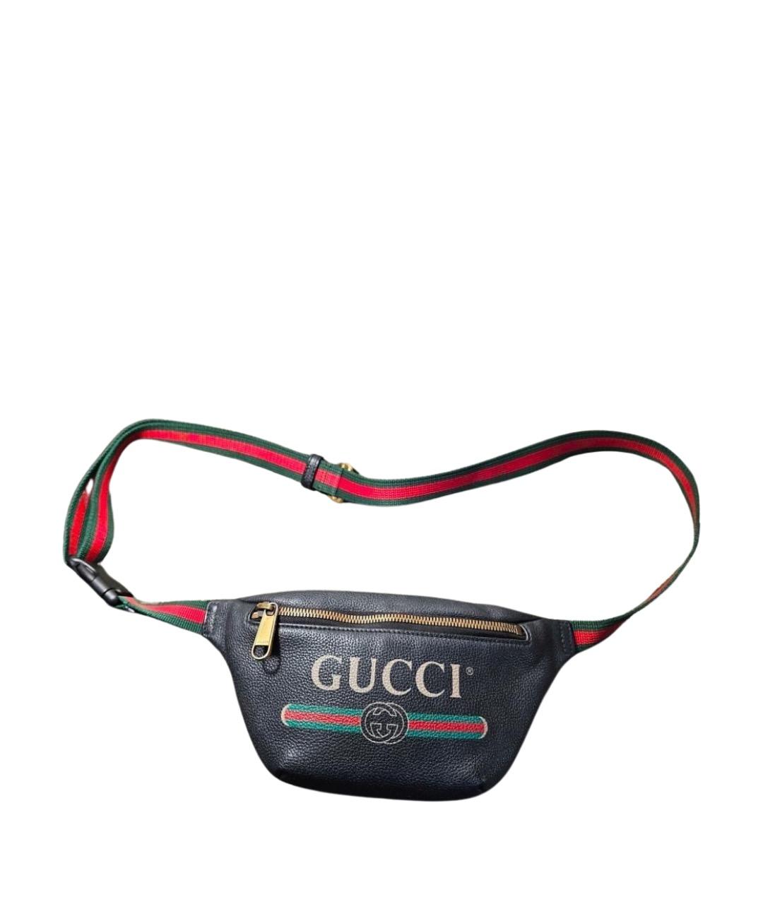 GUCCI Черная кожаная поясная сумка, фото 1