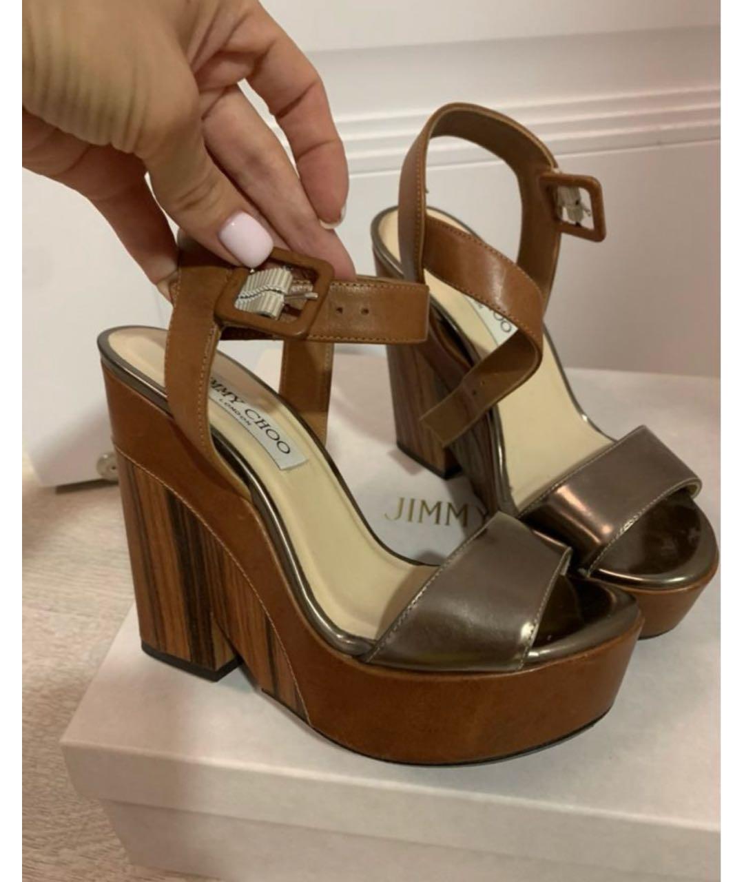 JIMMY CHOO Коричневые кожаные босоножки, фото 5
