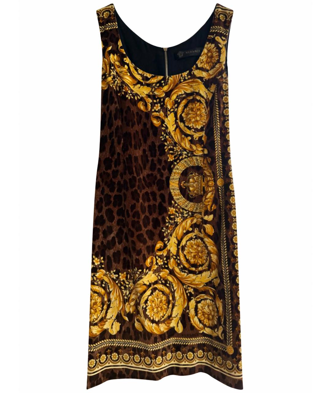 VERSACE Коричневое бархатное повседневное платье, фото 1