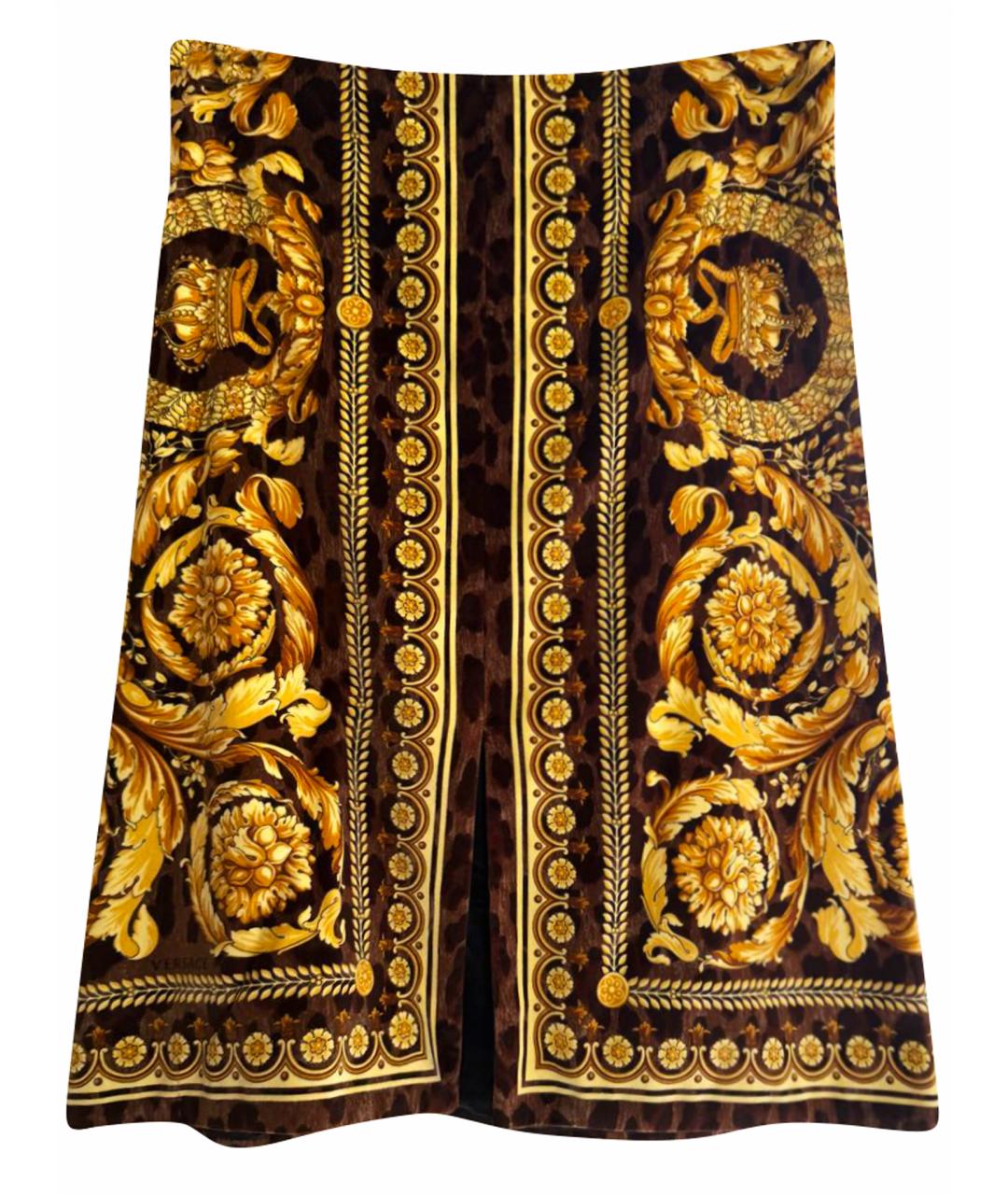 VERSACE Коричневая бархатная юбка миди, фото 1