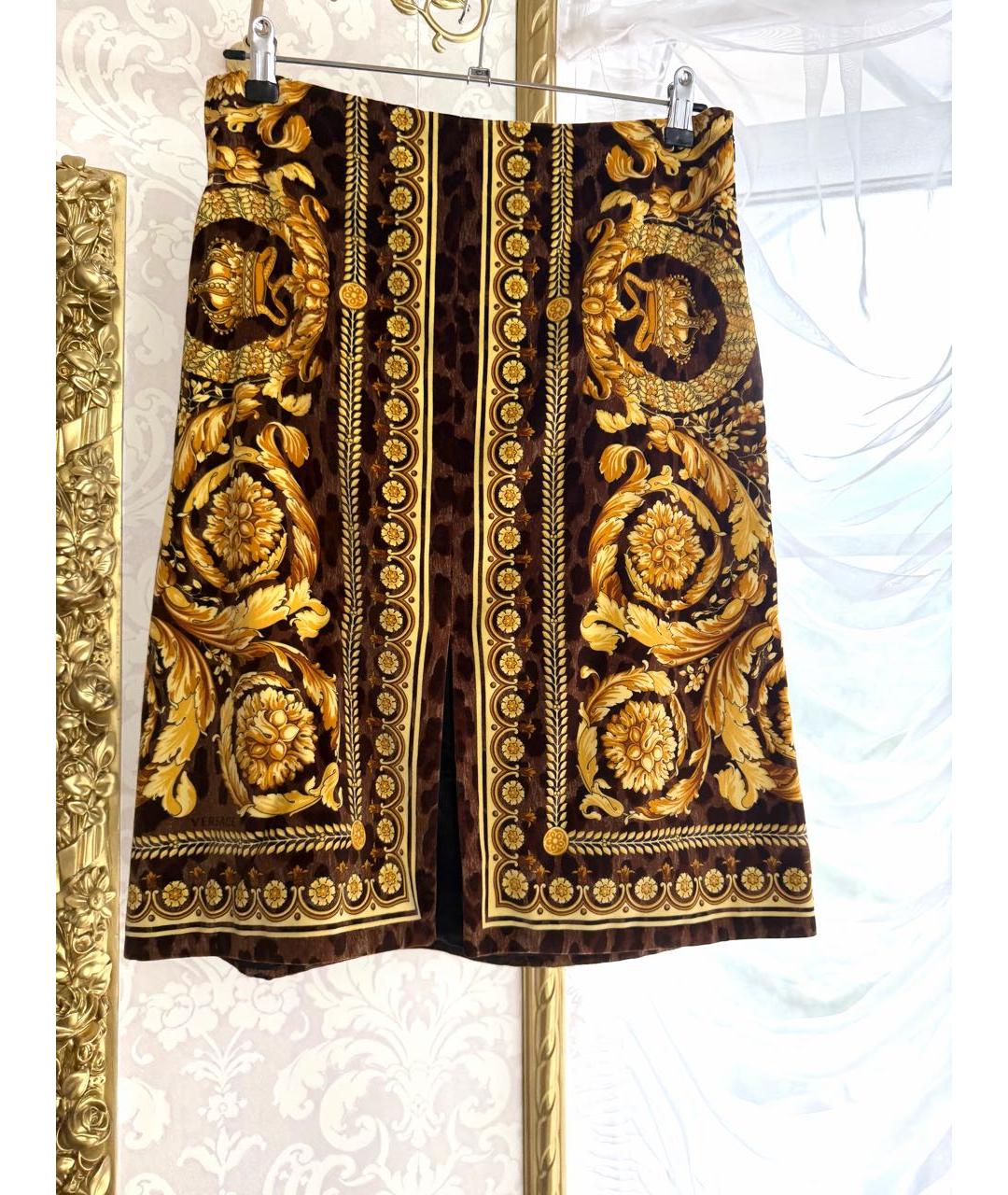 VERSACE Коричневая бархатная юбка миди, фото 3