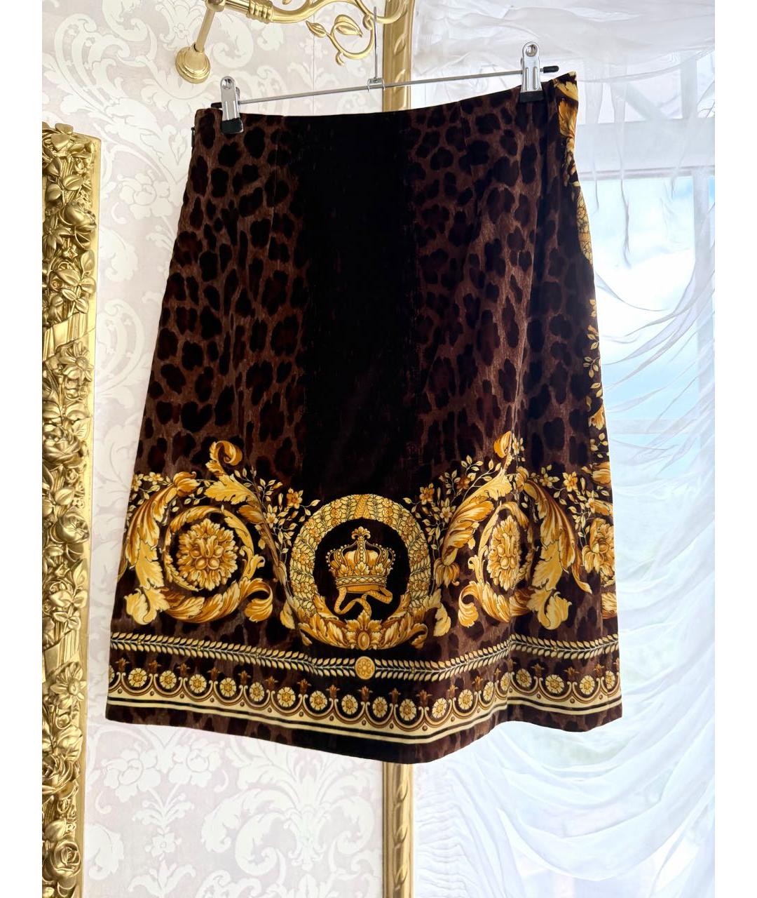 VERSACE Коричневая бархатная юбка миди, фото 2