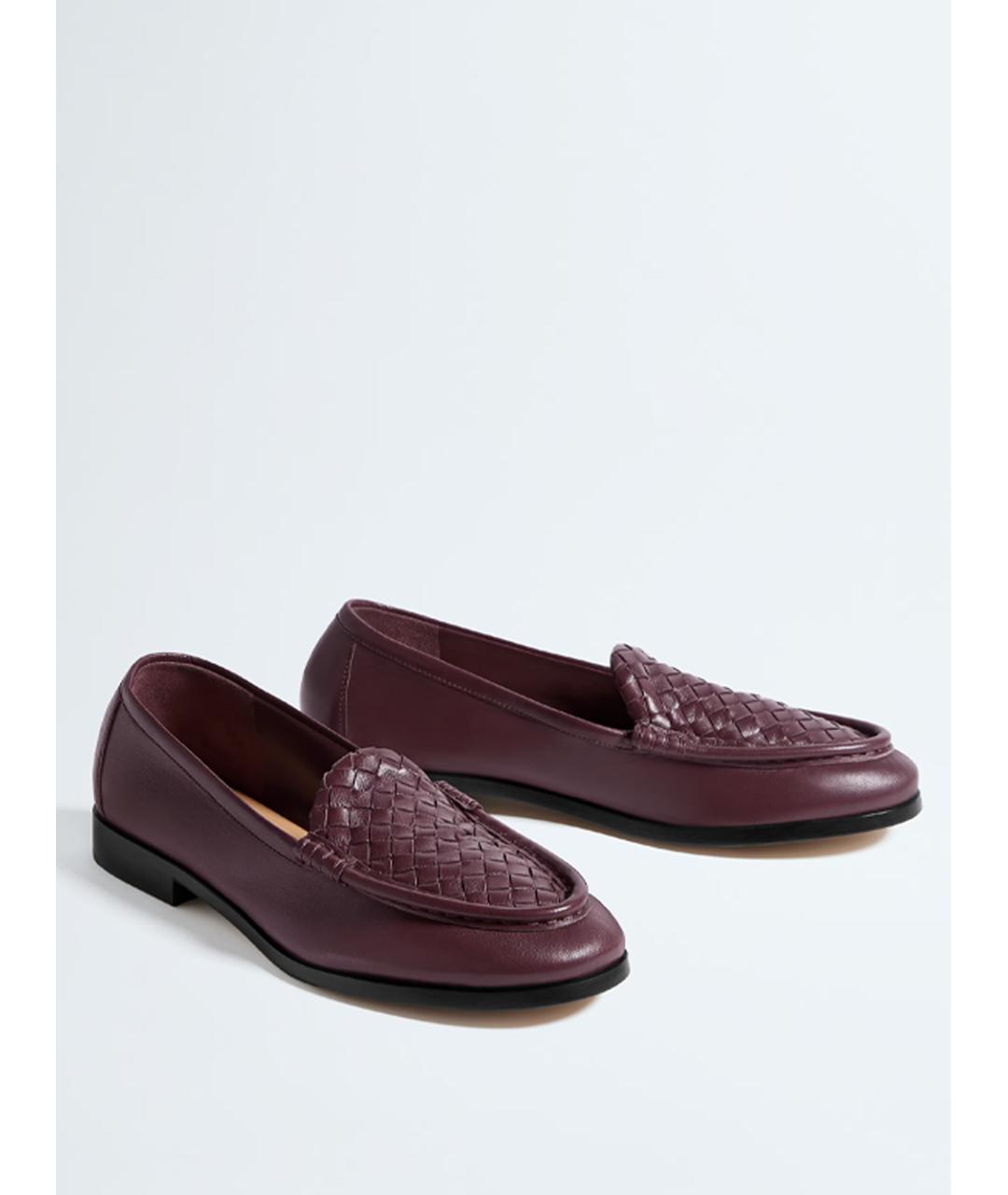 BOTTEGA VENETA Бордовые кожаные лоферы, фото 2