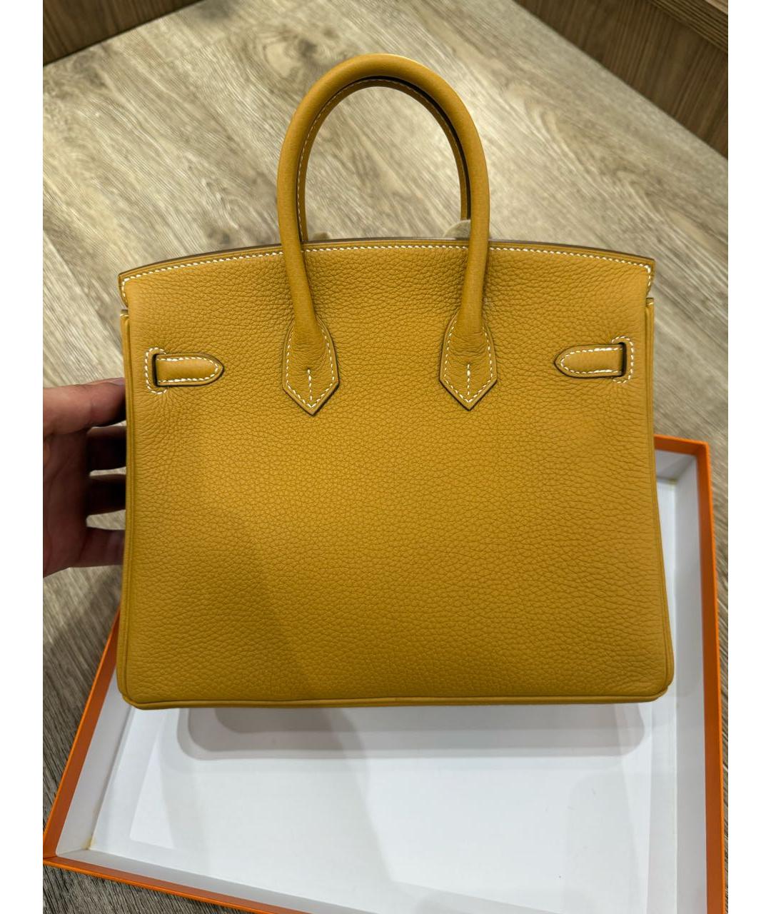 HERMES Горчичная кожаная сумка с короткими ручками, фото 3