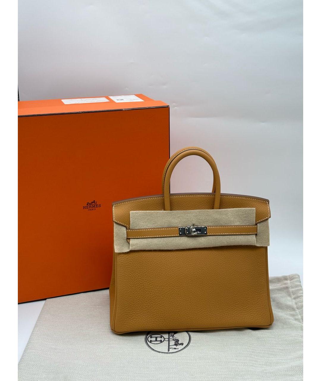 HERMES Горчичная кожаная сумка с короткими ручками, фото 5