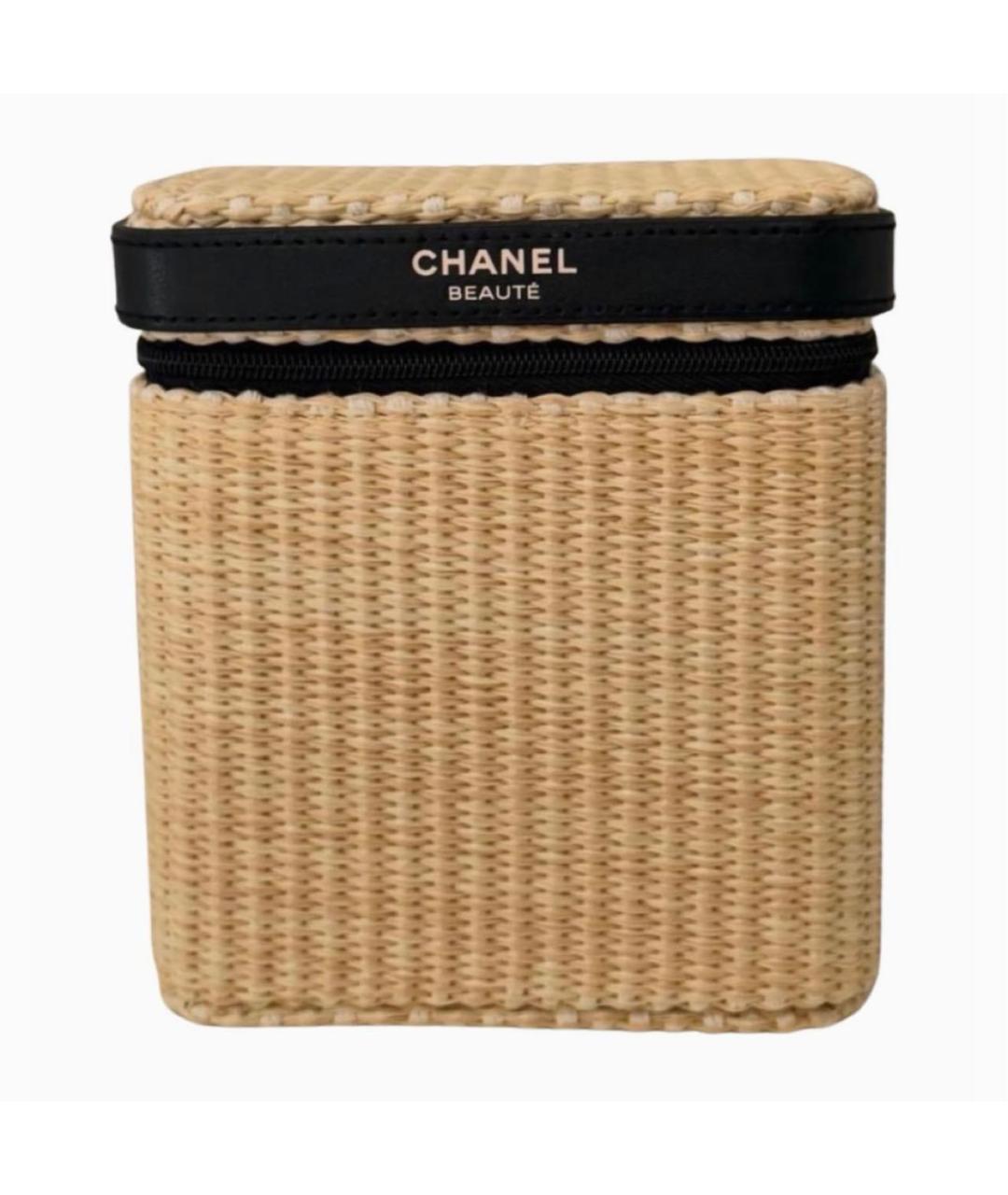 CHANEL Бежевая плетеная косметичка, фото 6