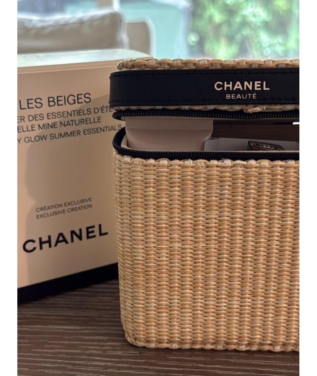 CHANEL Бежевая плетеная косметичка, фото 3