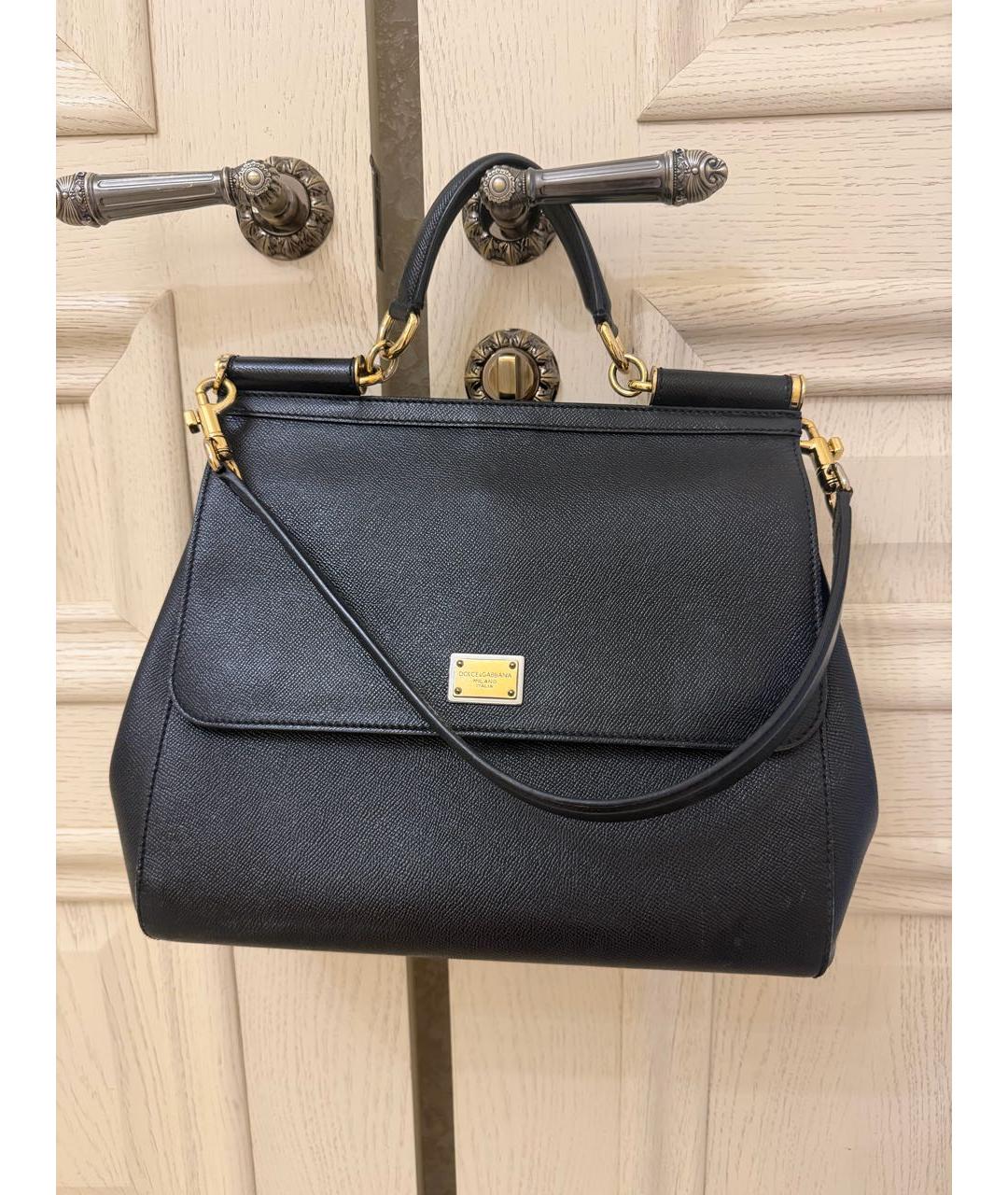 DOLCE&GABBANA Черная кожаная сумка с короткими ручками, фото 2