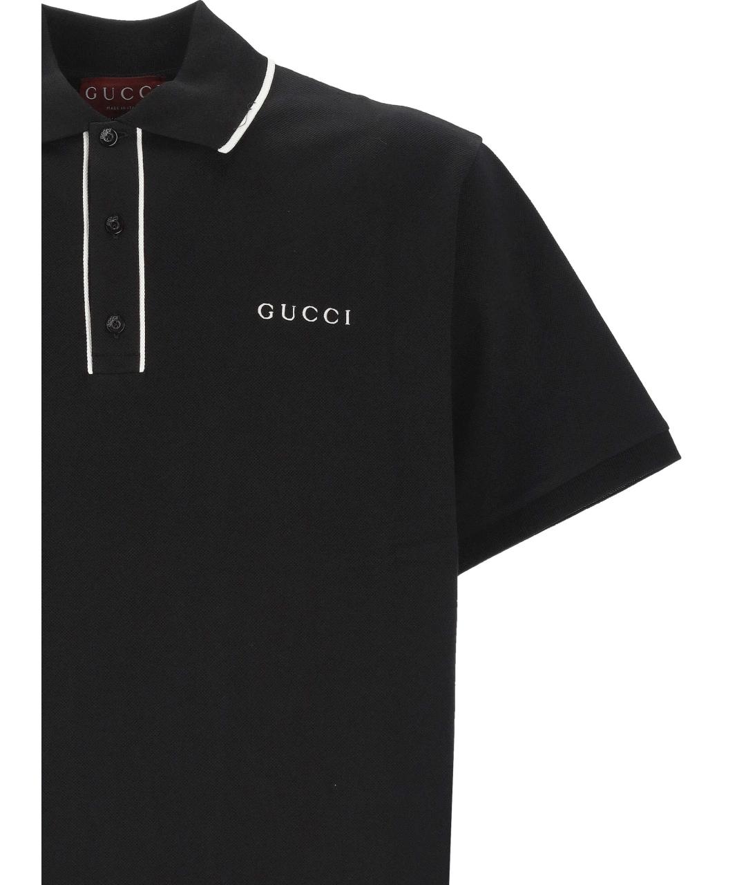 GUCCI Черное хлопковое поло с коротким рукавом, фото 2