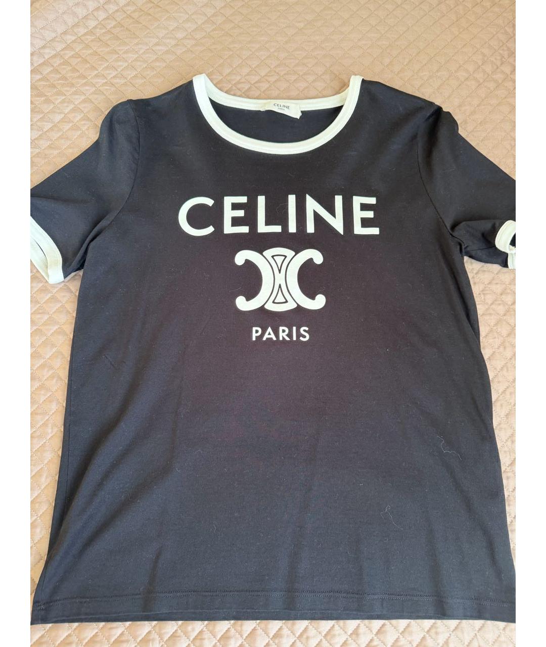 CELINE Черная хлопковая футболка, фото 2
