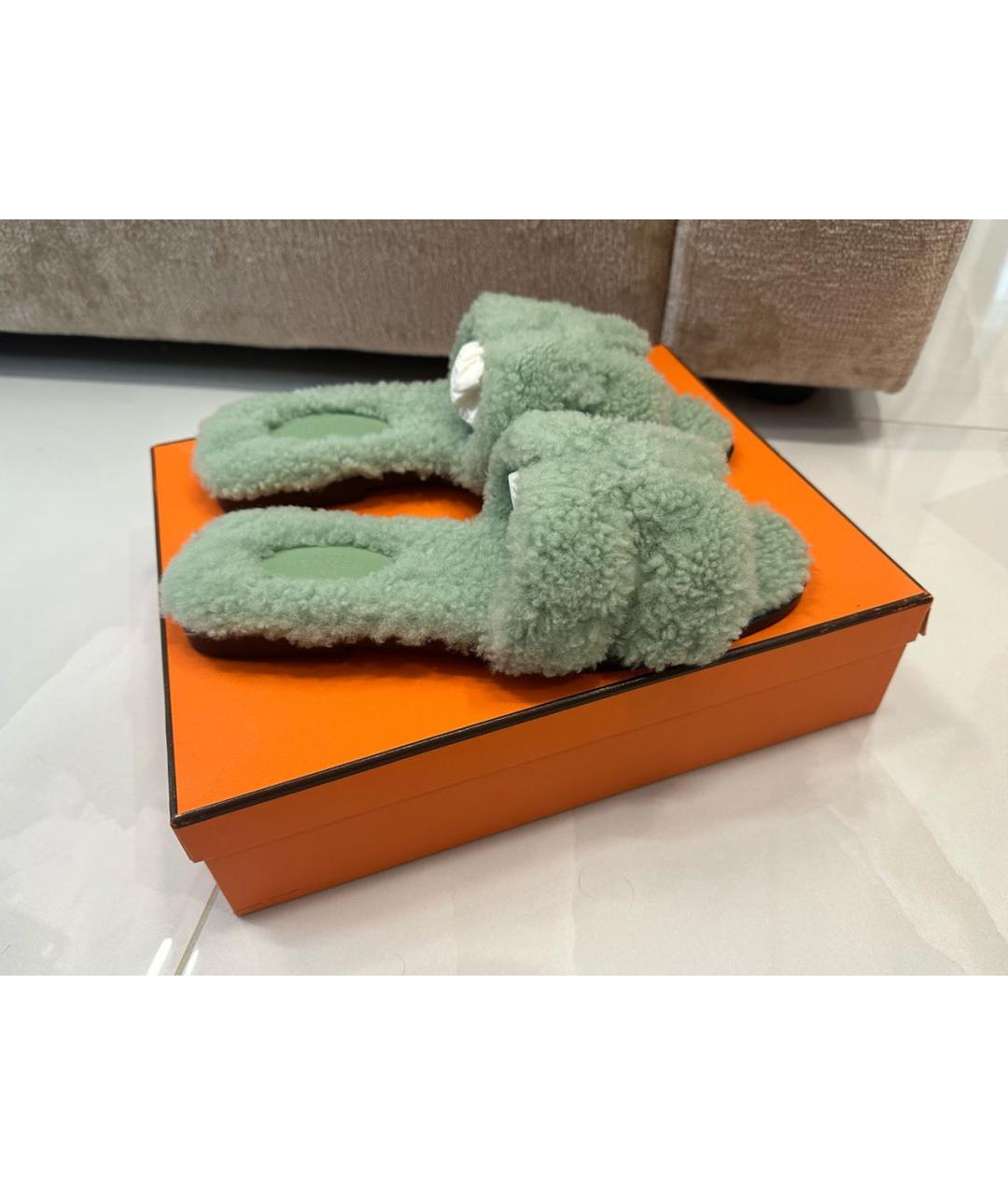 HERMES Зеленые шлепанцы, фото 7