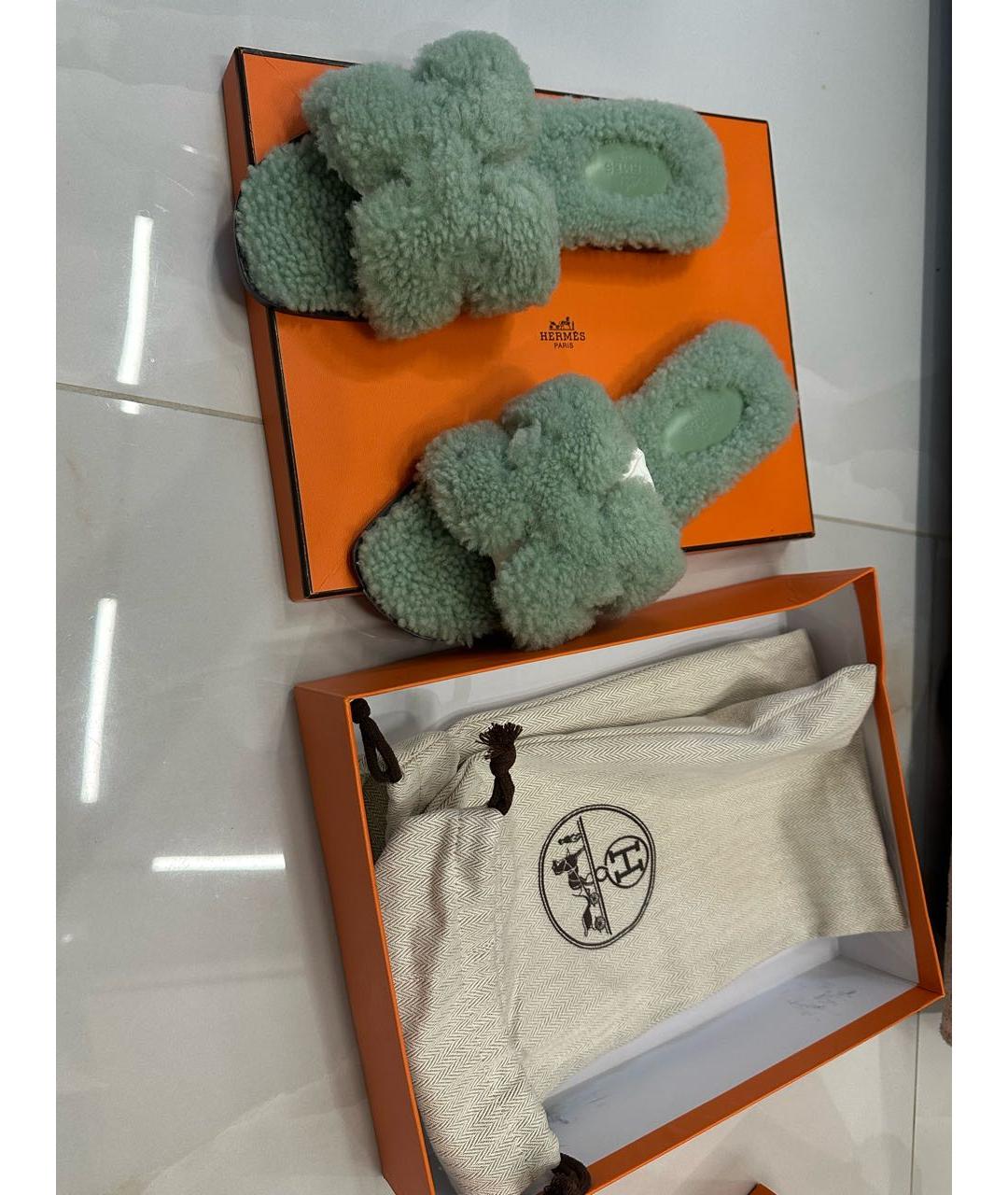 HERMES Зеленые шлепанцы, фото 6
