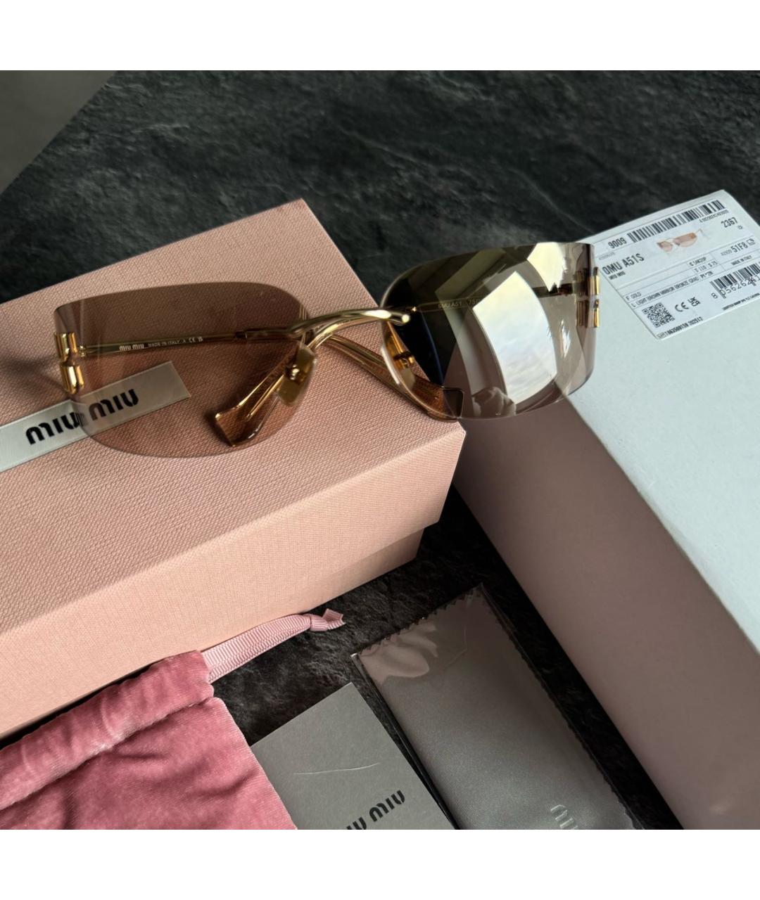 MIU MIU Золотые металлические солнцезащитные очки, фото 3