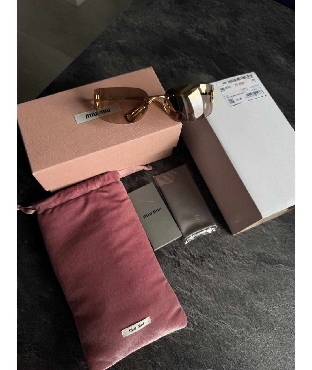 MIU MIU Золотые металлические солнцезащитные очки, фото 4