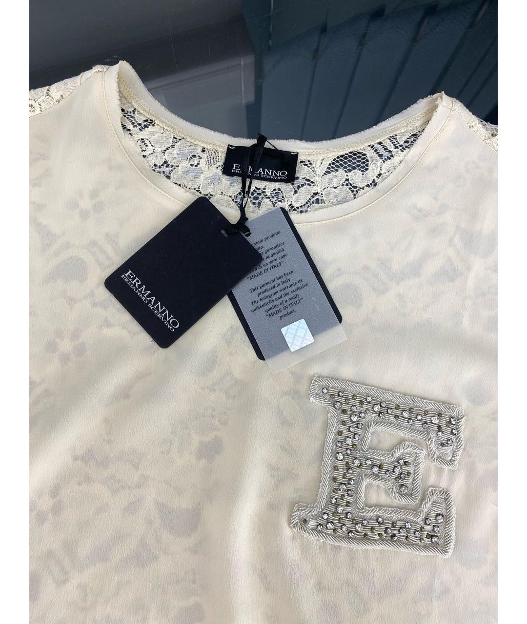 ERMANNO SCERVINO Бежевая ацетатная футболка, фото 3