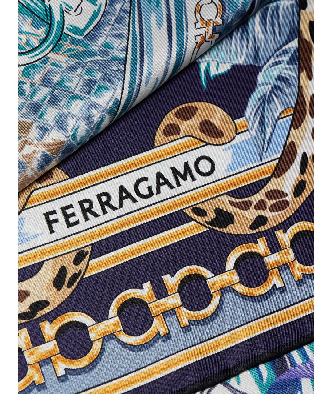 FERRAGAMO Синий шелковый шарф, фото 2