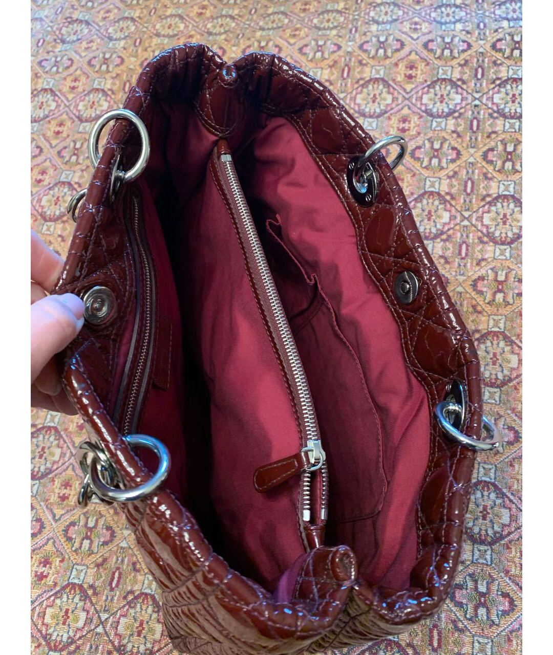CHRISTIAN DIOR PRE-OWNED Бордовая сумка тоут из лакированной кожи, фото 4