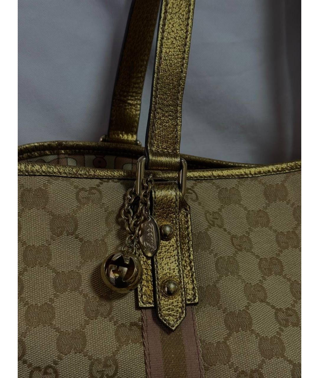 GUCCI Золотая тканевая сумка тоут, фото 5