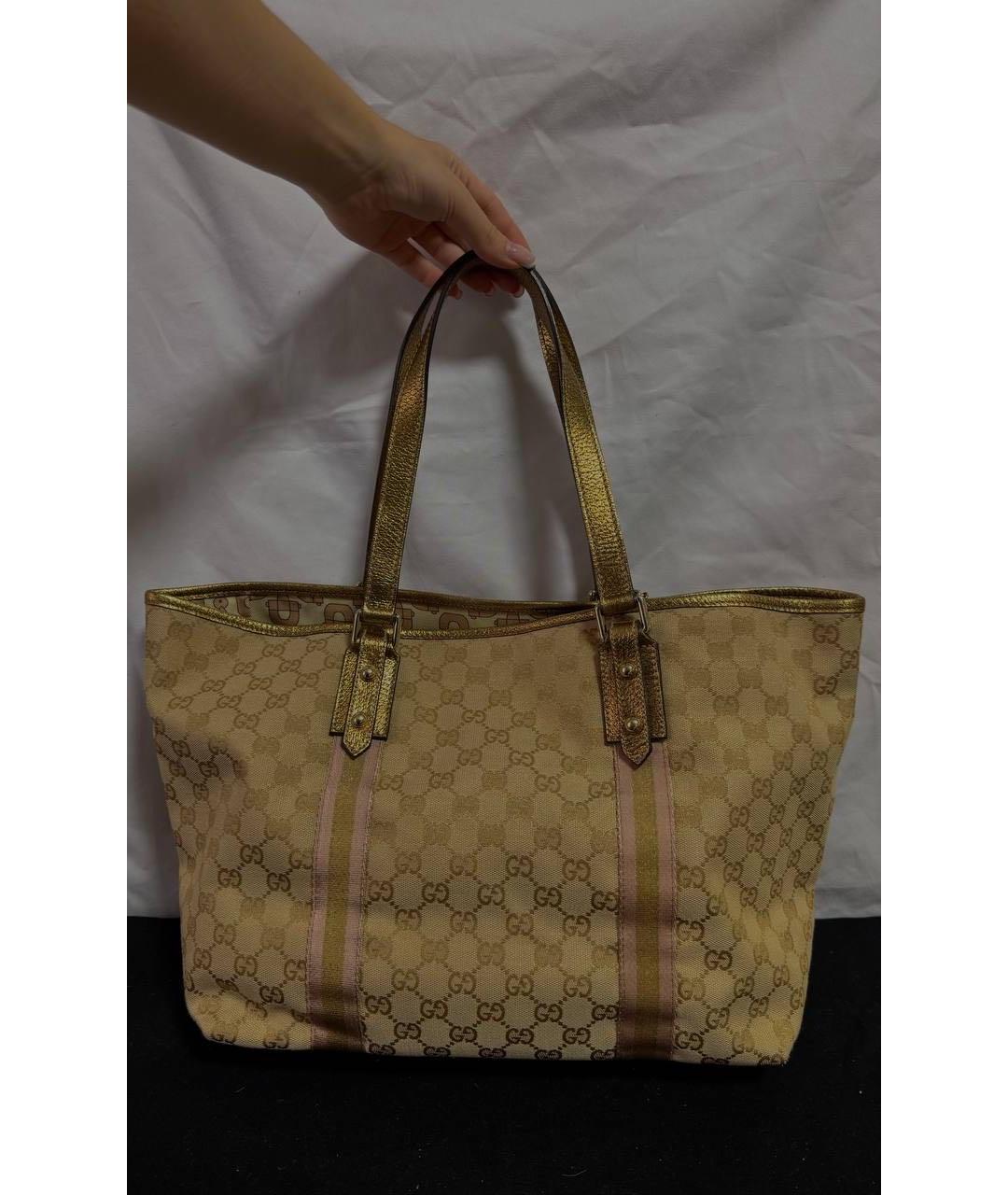 GUCCI Золотая тканевая сумка тоут, фото 3